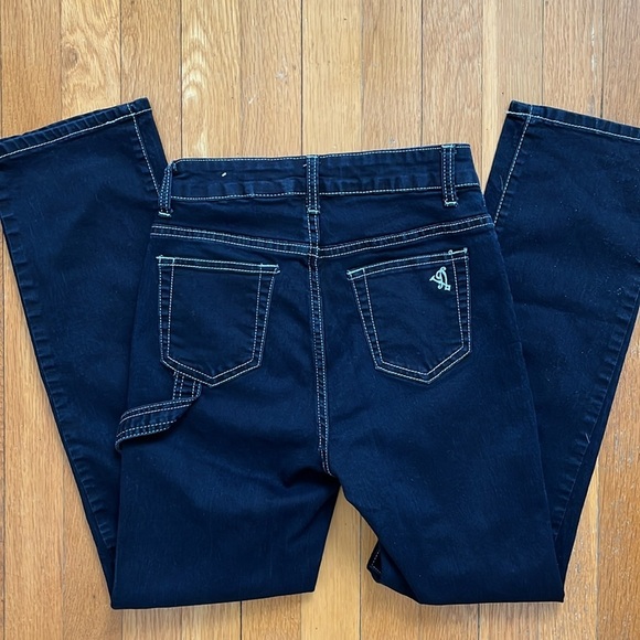 VIP Jeans Contrast Stitch Straight Leg Black Carpenter Denim with Hammer Loop - Picture 8 of 11